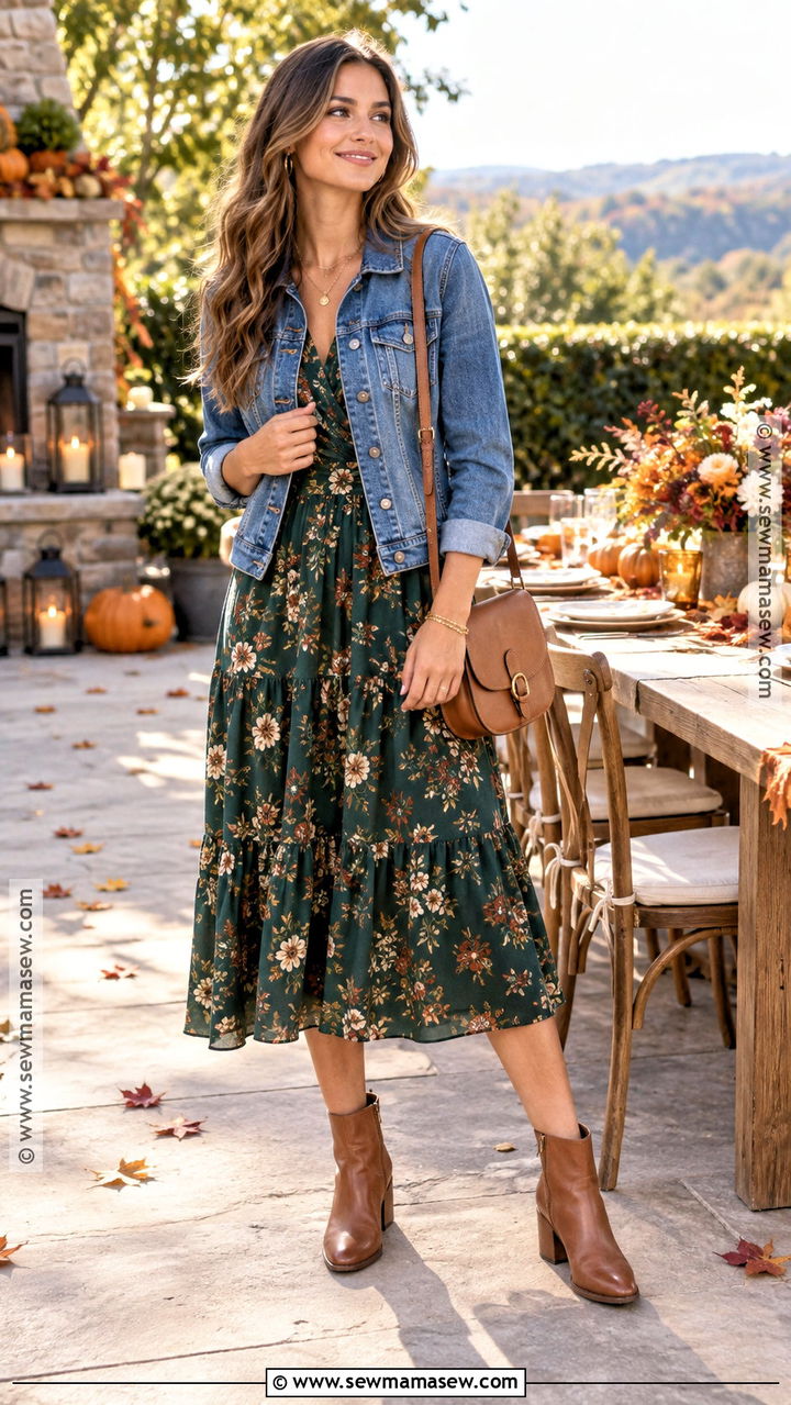 Fall Party Denim Jacket And Midi Dress Outfit - 20 fall party outfit casual ideas