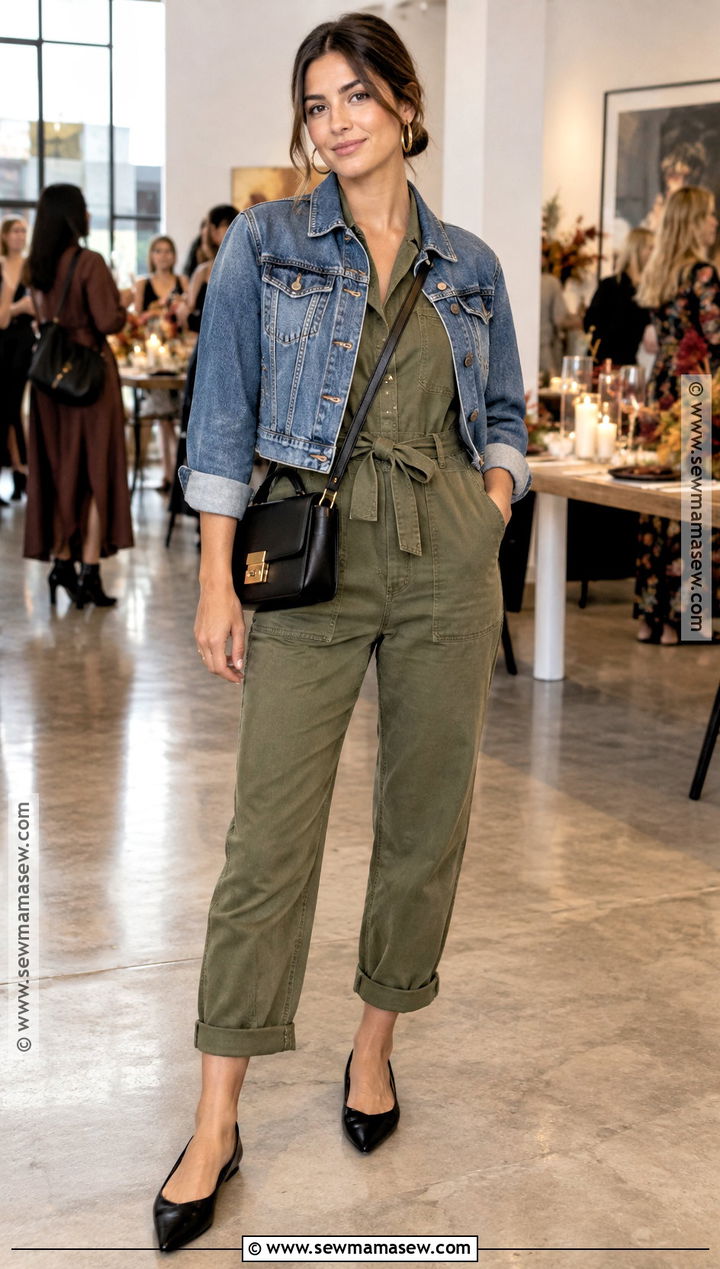 Fall Party Jumpsuit And Denim Jacket Outfit - 20 fall party outfit casual ideas