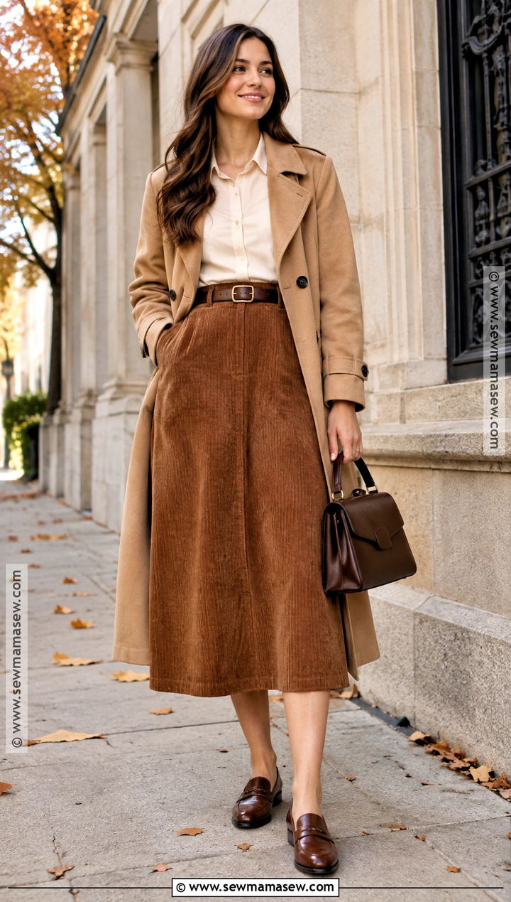 Fall Pentecostal Corduroy Midi Skirt And Blouse Outfit - 15 fall pentecostal outfits