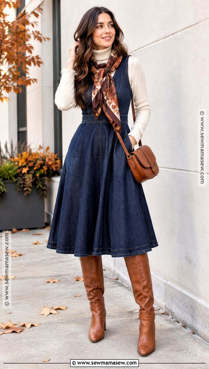 Fall Pentecostal Denim Dress And Turtleneck Outfit - 15 fall pentecostal outfits
