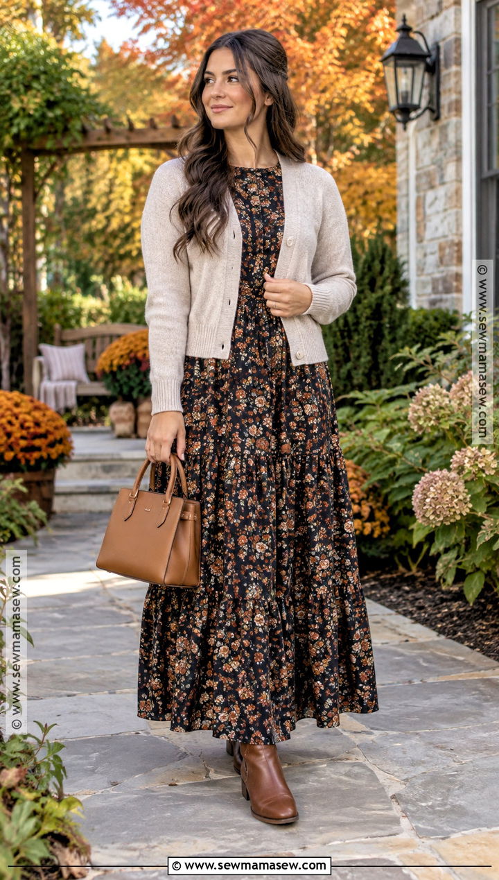 Fall Pentecostal Floral Maxi Dress And Cardigan Outfit - 15 fall pentecostal outfits