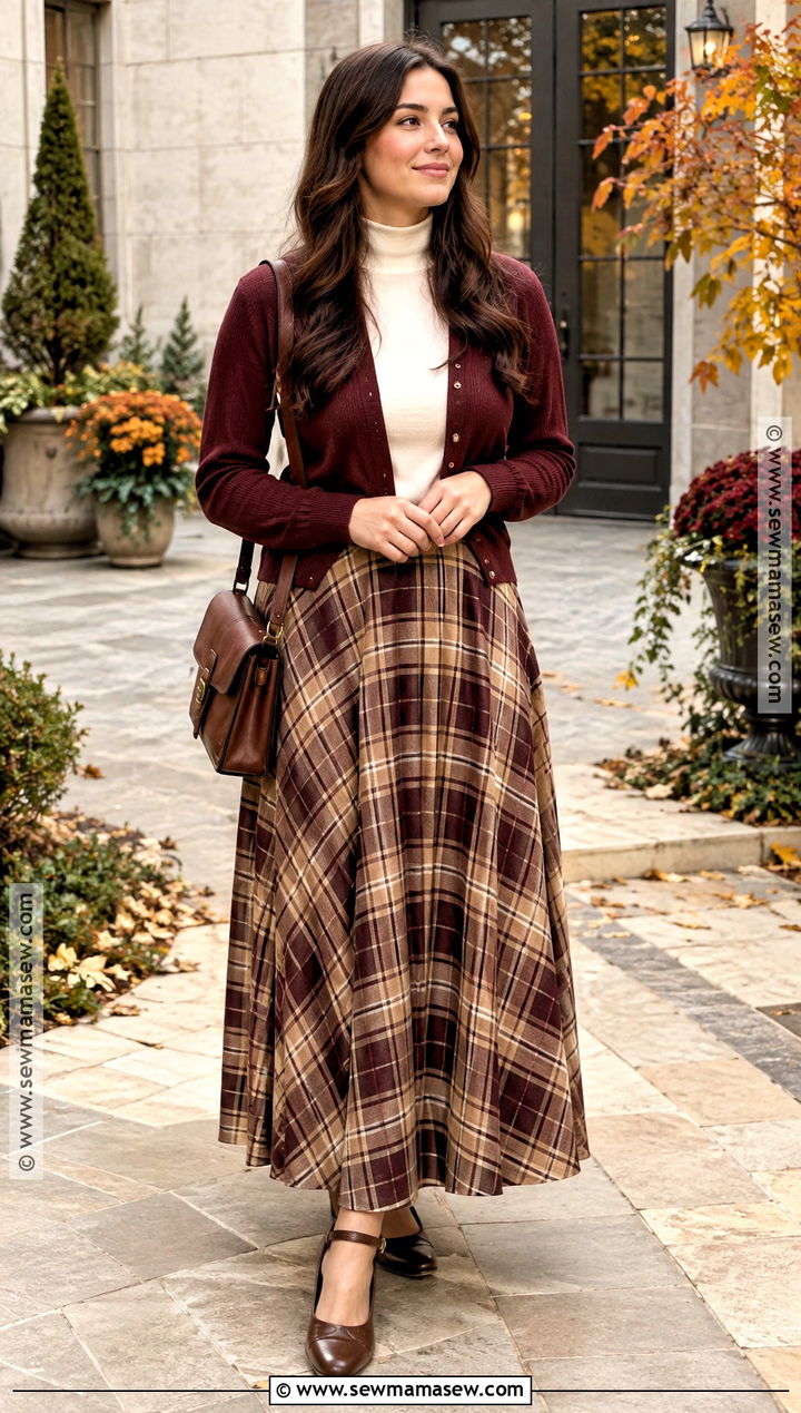 Fall Pentecostal Plaid Maxi Skirt And Mock Neck Outfit - 15 fall pentecostal outfits
