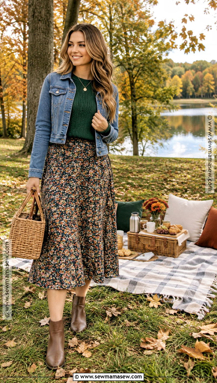 Fall Picnic Date Outfit With Sweater And Midi Skirt - 20 cute fall date outfits