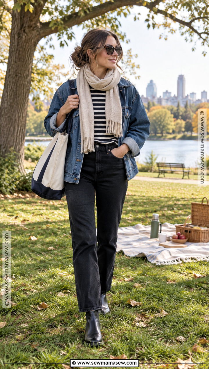 Fall Picnic Outfit With A Denim Jacket - 20 Day Date Outfit Fall Ideas