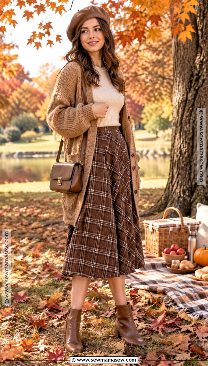 Fall Picnic Outfit With Cardigan And Midi Skirt - 20 Outdoor Fall Outfits for Women
