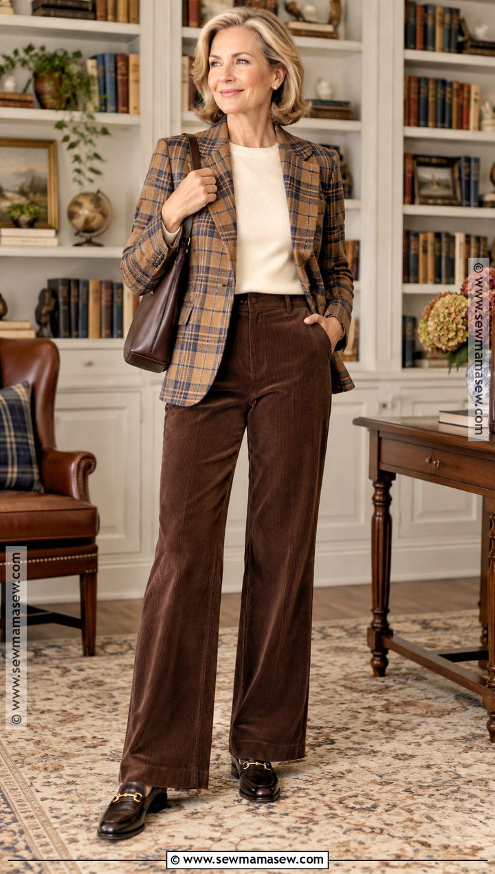 Fall Plaid Blazer And Corduroy Pants Outfit - 15 2026 Fall Fashion Trends For Women Over 50