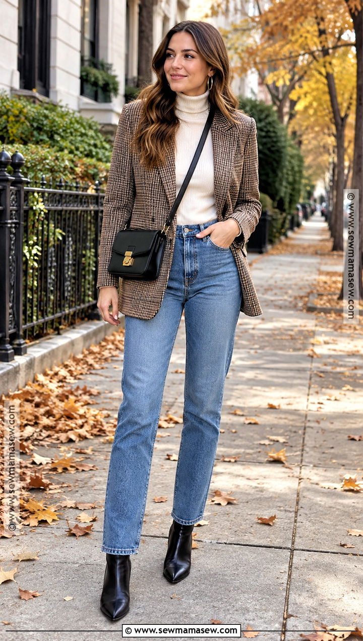 Fall Plaid Blazer And Jeans Outfit - 30 Fall Fashion 2026 Ideas for Women
