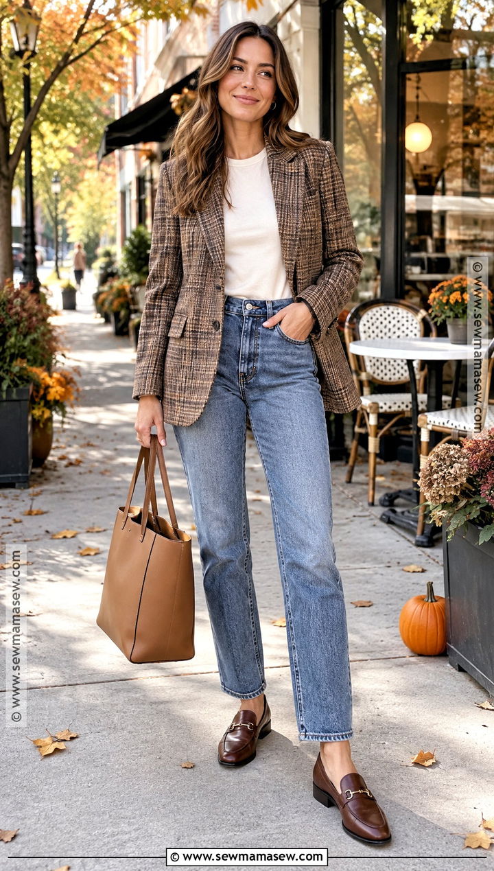Fall Plaid Blazer And Jeans Outfit - 25 fall clothes for women