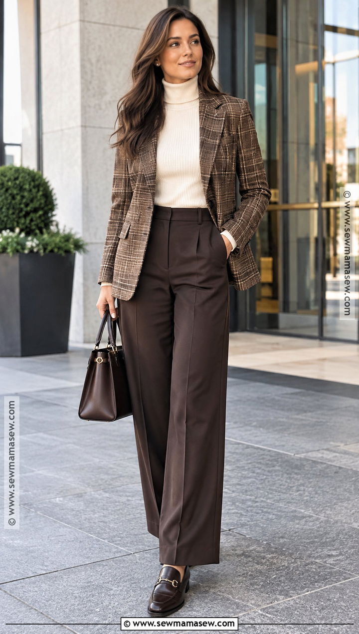 Fall Plaid Blazer And Tailored Pants Outfit - 25 Fall Fit Inspo Ideas