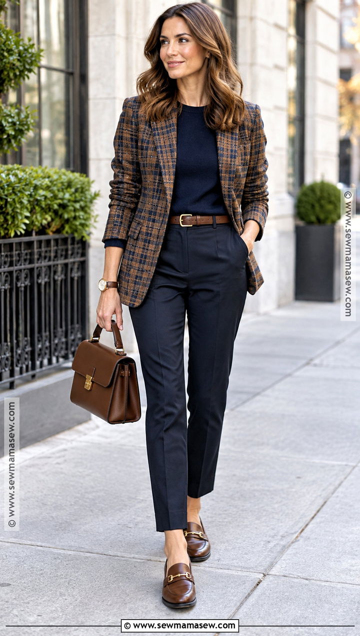 Fall Plaid Blazer Outfit With Loafers - 15 fall dressing for women over 30 ideas
