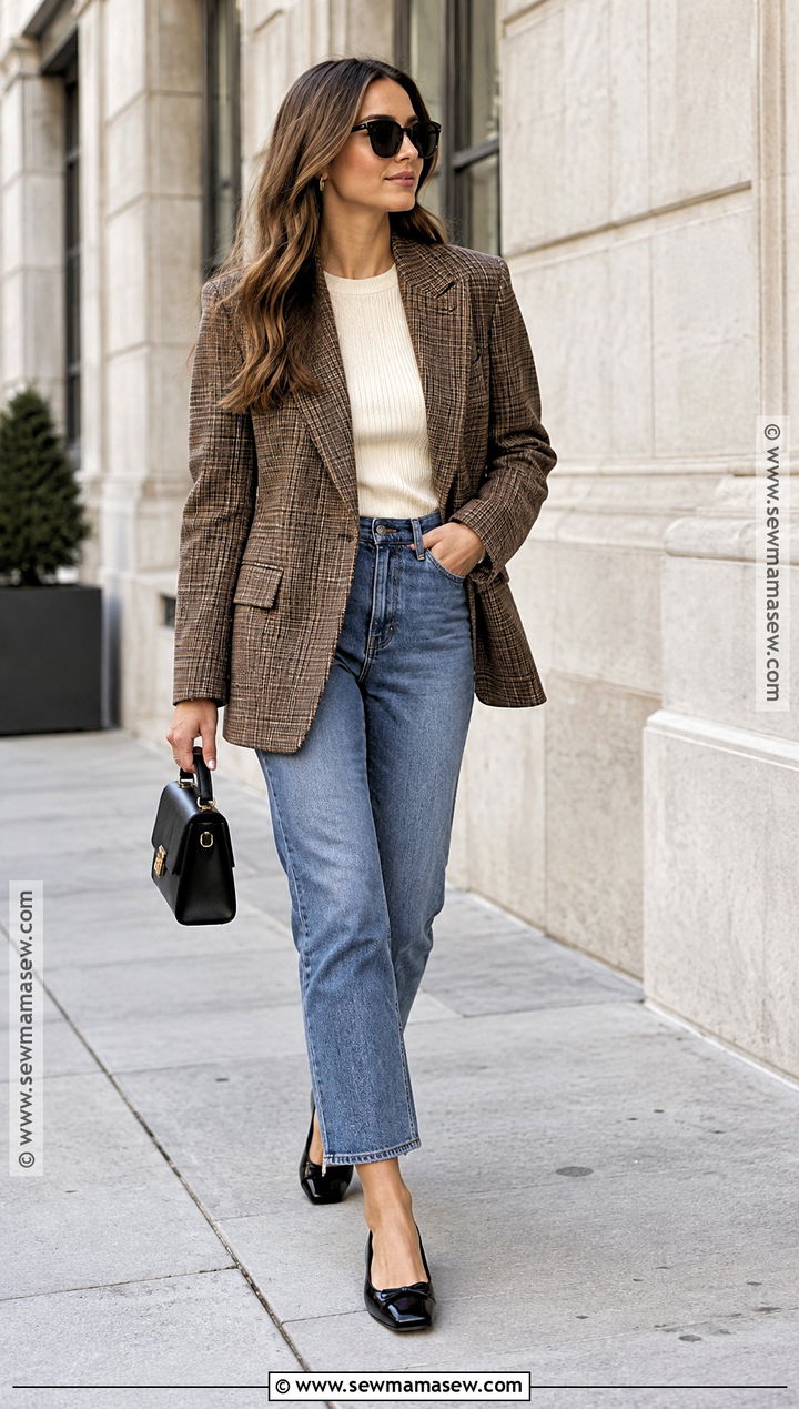 Fall Plaid Blazer With Jeans And Ballet Flats - 30 cute fall outfits