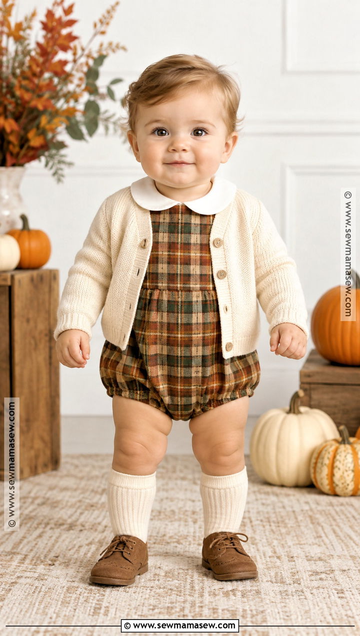 Fall Plaid Bubble Romper - 15 thanksgiving outfit ideas for baby boys