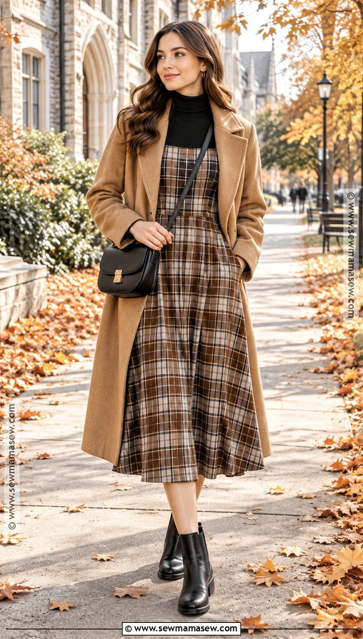 Fall Plaid Dress With Chelsea Boots - 20 Womens Fall Dresses
