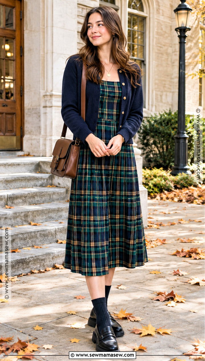 Fall Plaid Dress With Loafers - 15 Casual Dress For Fall Ideas