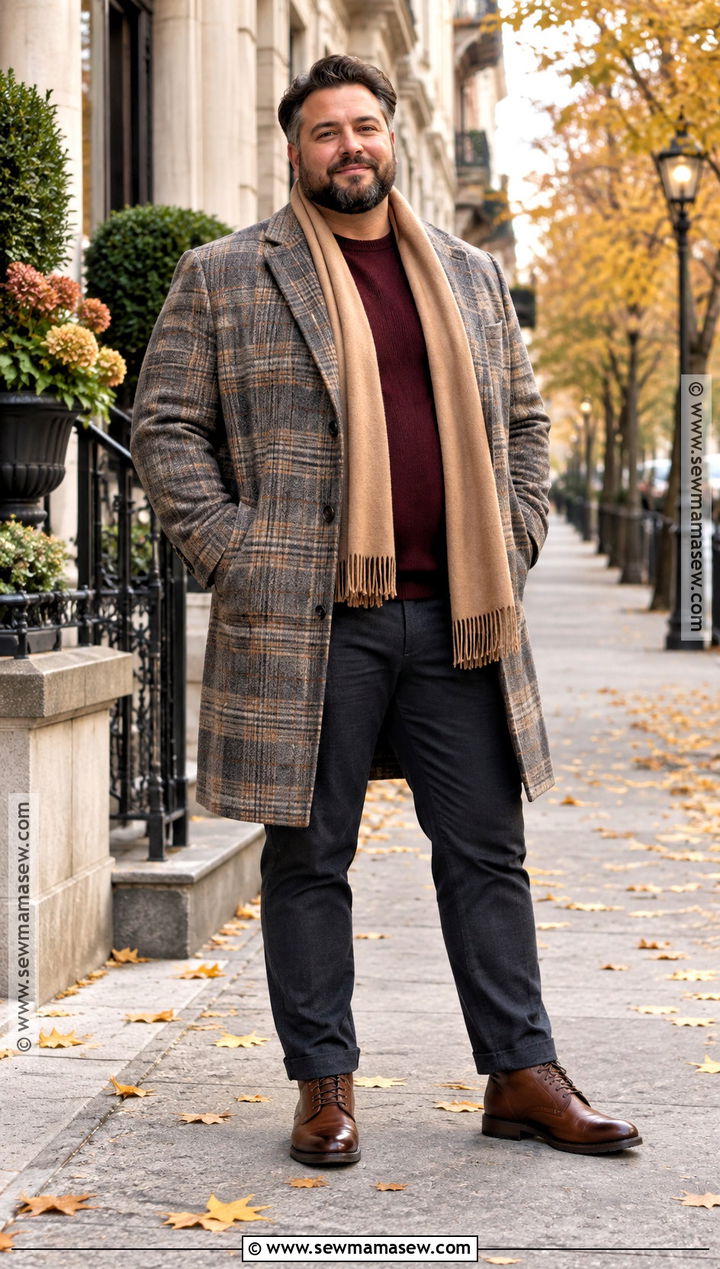 Fall Plaid Overcoat With Sweater And Trousers - 15 mens plus size fall fashion ideas