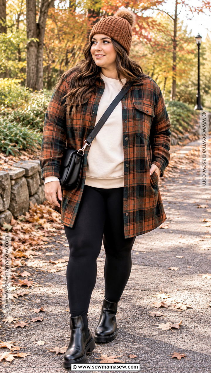 Fall Plaid Overshirt Outfit With Leggings - 15 Fall Clothing Inspiration Ideas