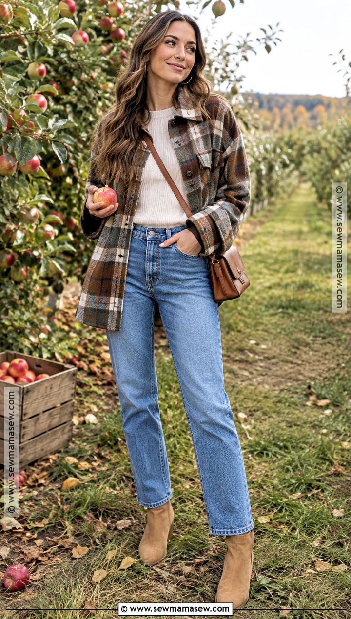 Fall Plaid Shacket And Straight Leg Jeans Outfit - 20 fall pics outfits