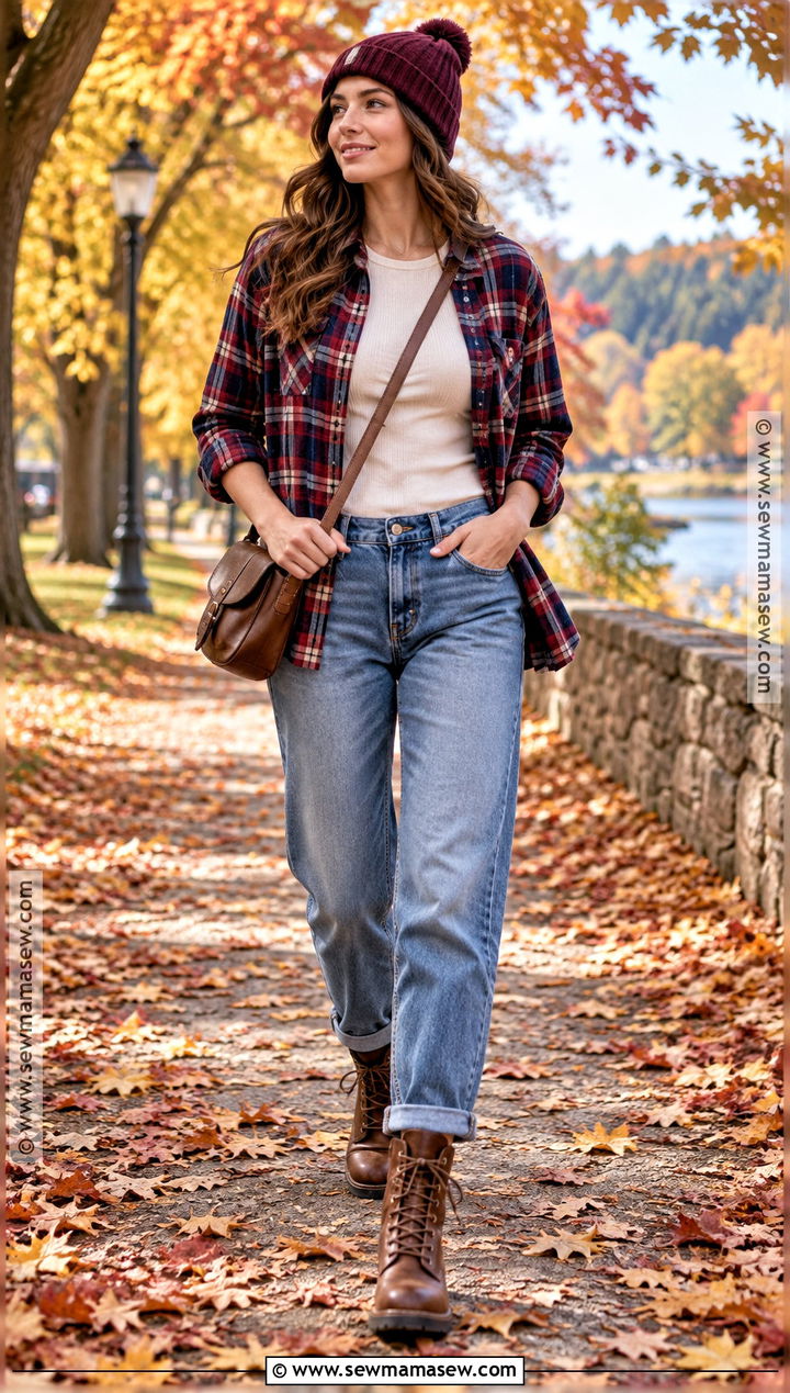 Fall Plaid Shirt And Relaxed Jeans Outfit - 15 Fall Casual Wardrobe Ideas