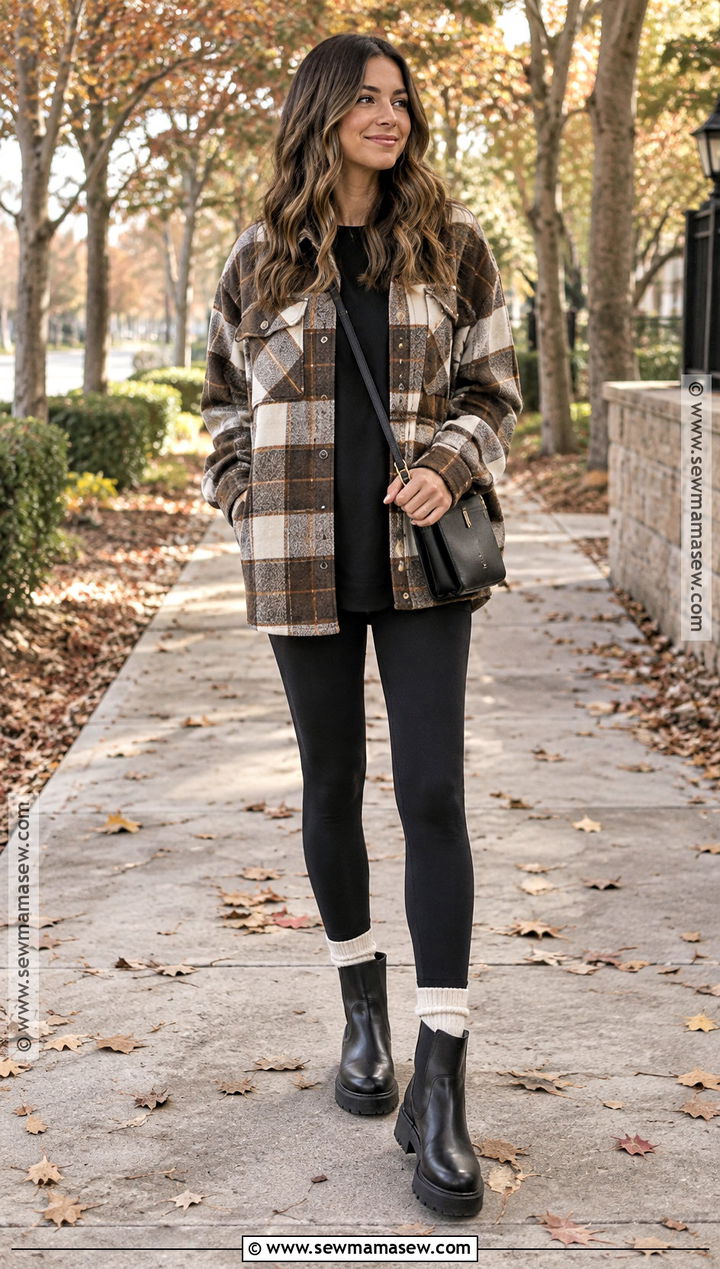 Fall Plaid Shirt Jacket With Leggings - 15 fall lookbook outfits