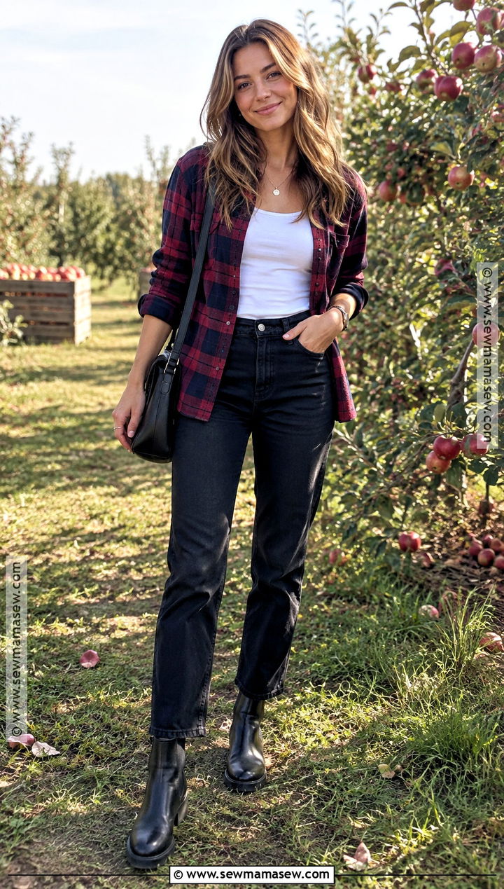 Fall Plaid Shirt Outfit With Black Jeans - 20 Fall Wear Ideas for Women