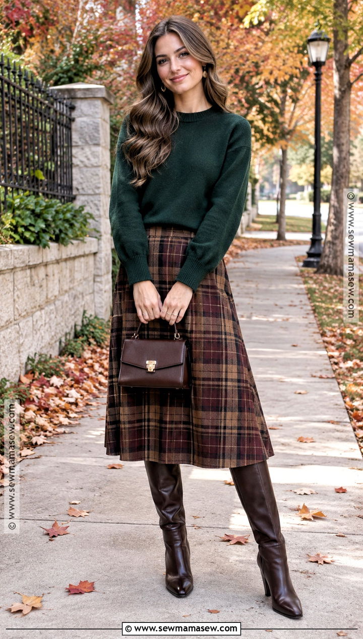Fall Plaid Skirt And Sweater Outfit - 20 Outfits Inspo Fall