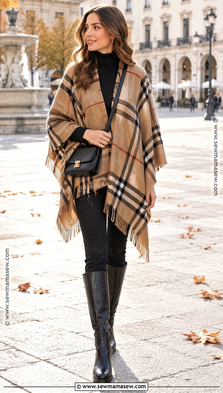 Fall Poncho And Slim Pants Outfit - 25 Fall Layering Outfits