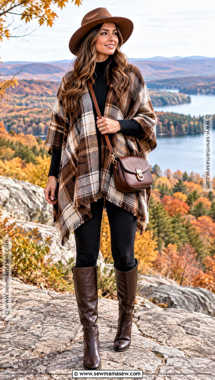 Fall Poncho and Leggings Outfit - 20 Fall Outdoor Outfits for Women