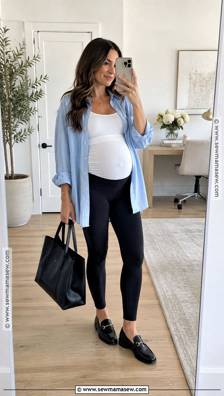 Fall Pregnancy Outfit With Button Down Shirt And Leggings - 25 fall pregnancy outfits