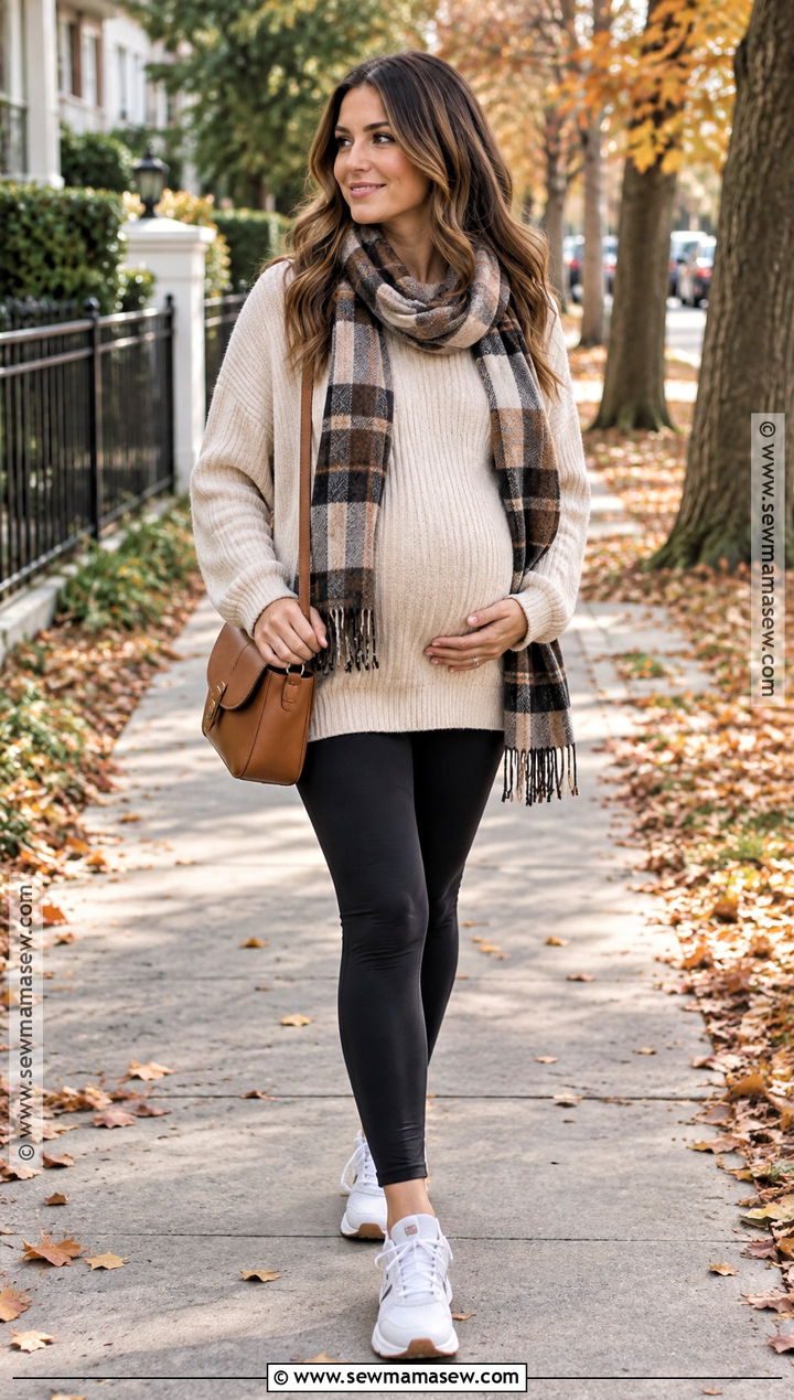 Fall Pregnancy Outfit With Leggings And Oversized Sweater - 25 fall pregnancy outfits