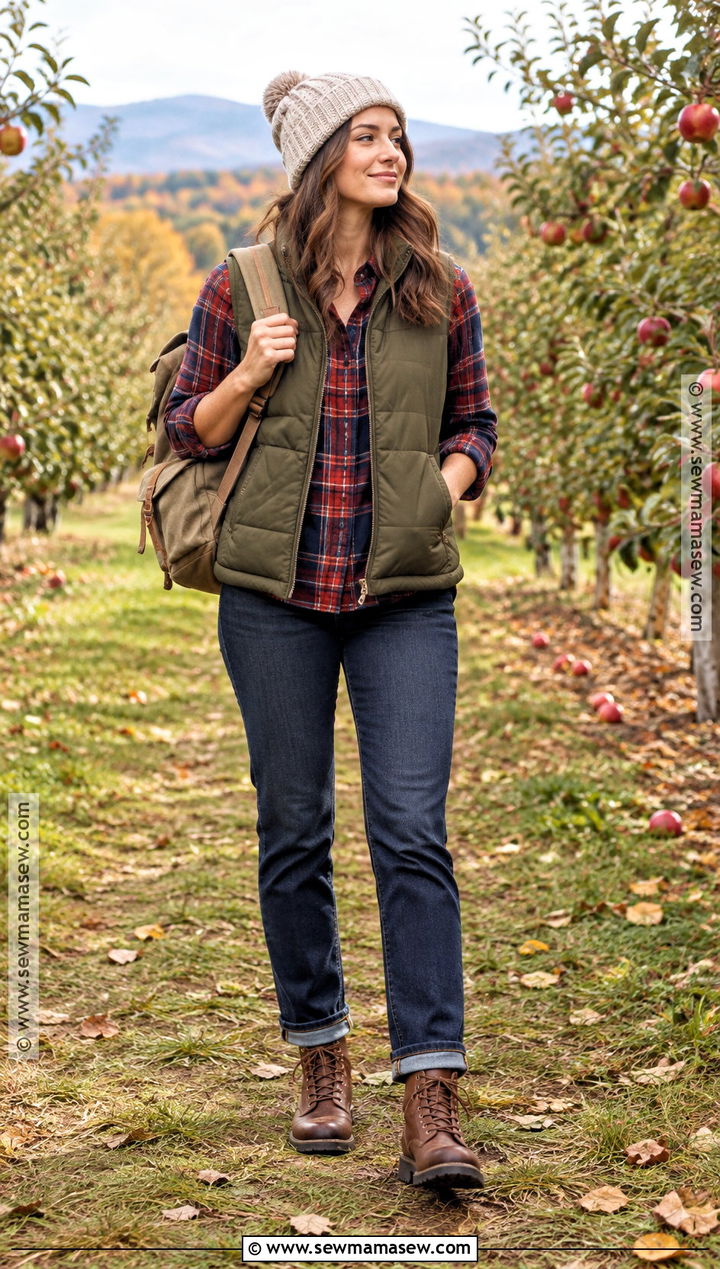 Fall Puffer Vest And Flannel Shirt Outfit - 30 Fall Fashion 2026 Ideas for Women