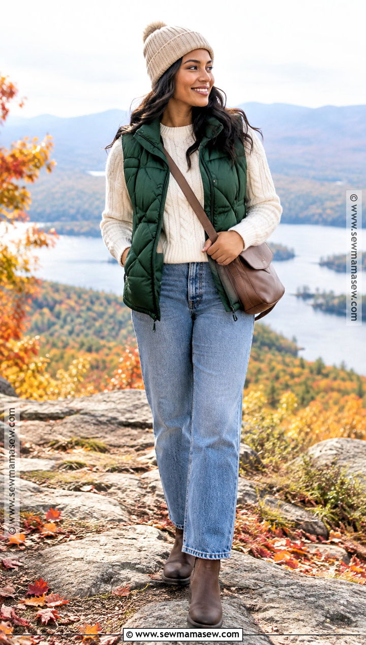 Fall Puffer Vest And Jeans Outfit - 15 clothes for fall season
