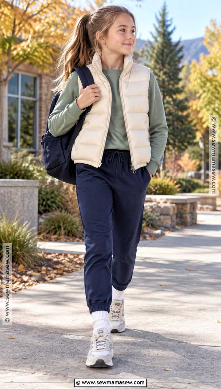 Fall Puffer Vest And Joggers Outfit - 15 pre teen girl outfits fall