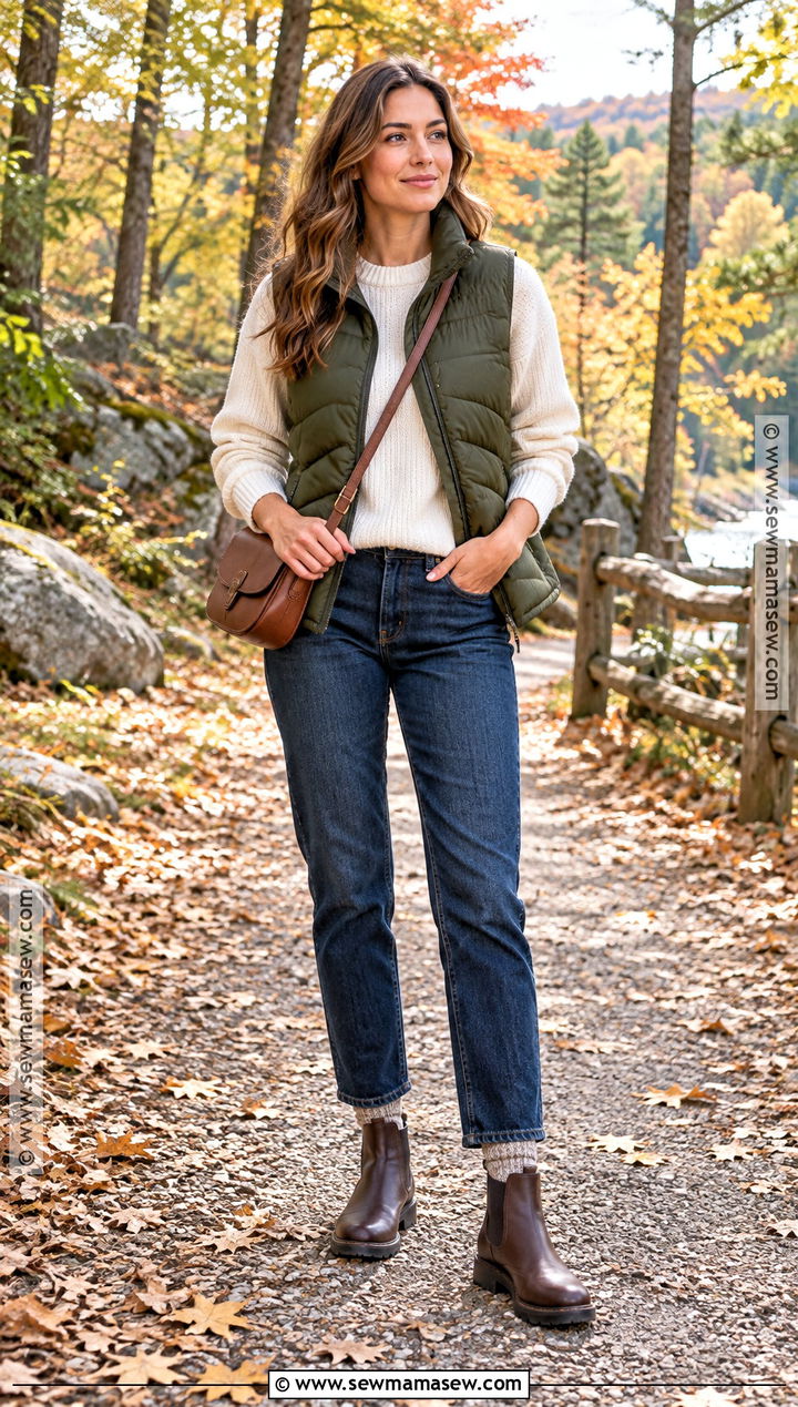 Fall Puffer Vest And Sweater Outfit - 25 Fall Layering Outfits