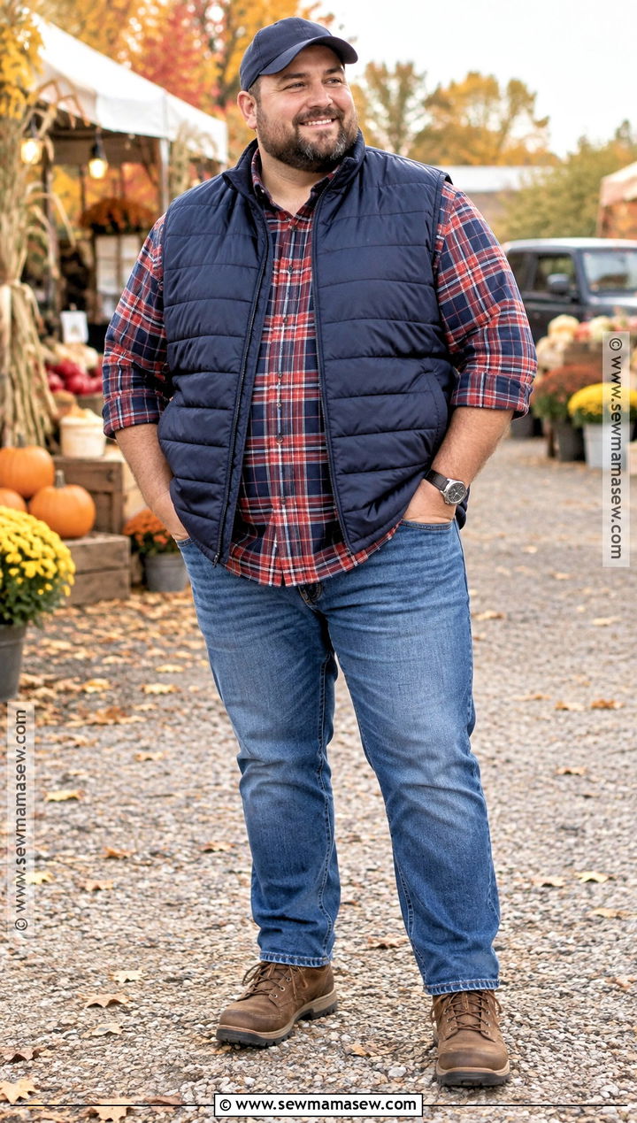 Fall Puffer Vest With Flannel And Jeans - 15 mens plus size fall fashion ideas