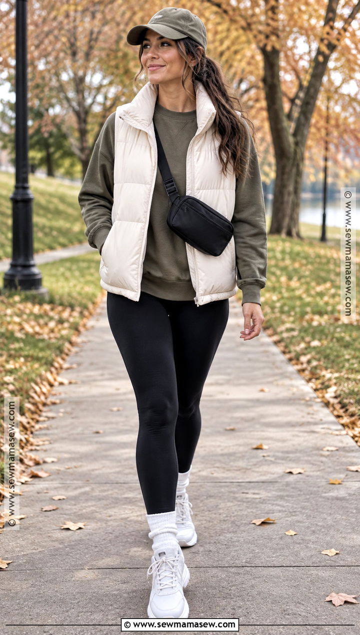 Fall Puffer Vest With Sweatshirt And Leggings - 15 fall fashion style ideas
