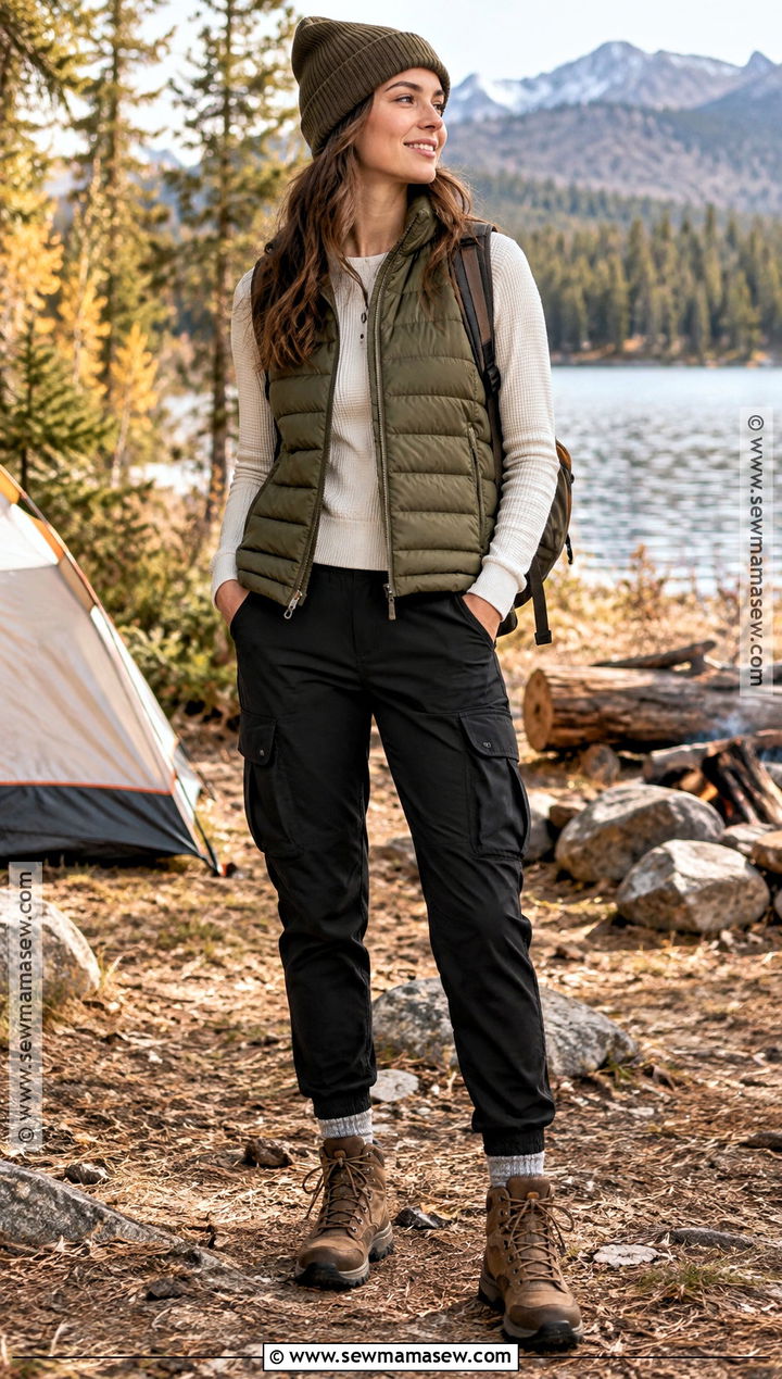 Fall Puffer Vest and Cargo Pants Outfit - 20 Fall Outdoor Outfits for Women