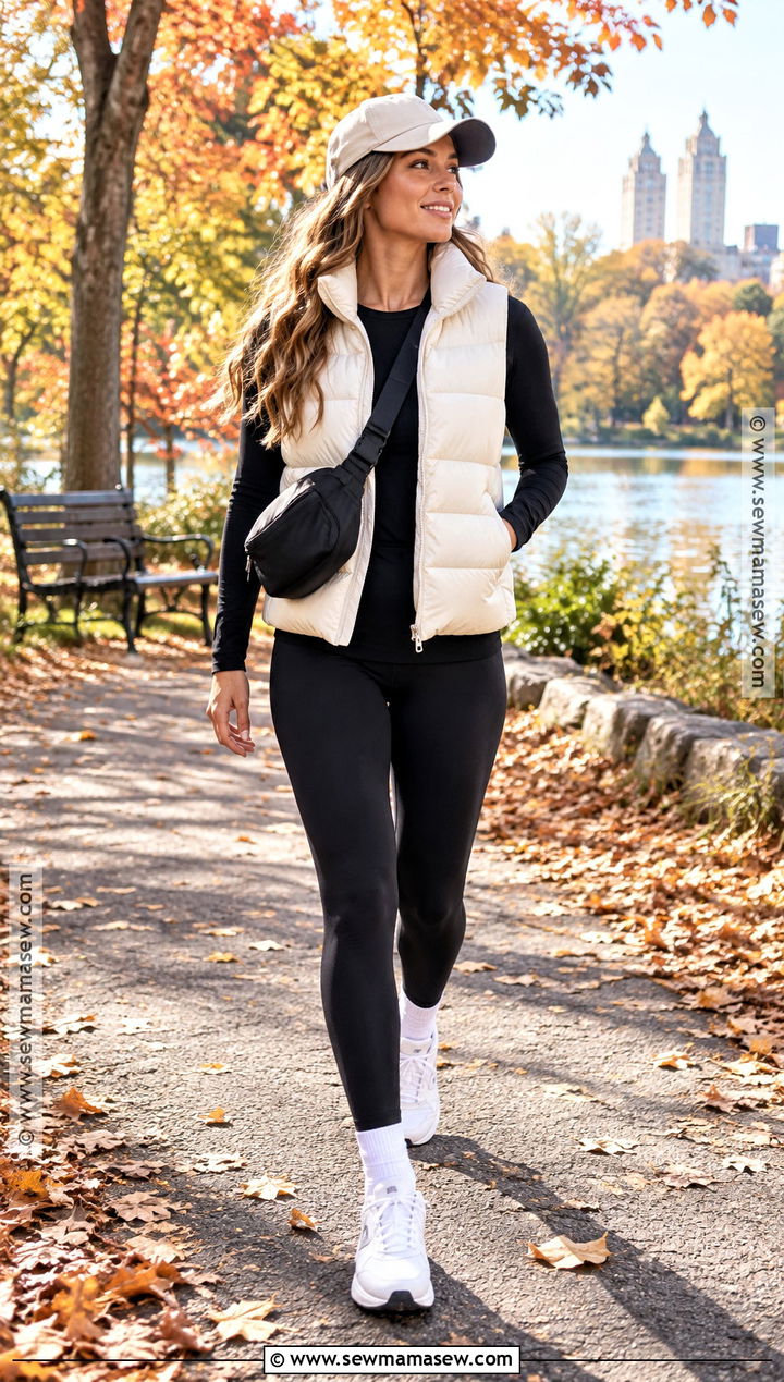 Fall Puffer Vest and Leggings Outfit - 15 fall clothing outfit ideas