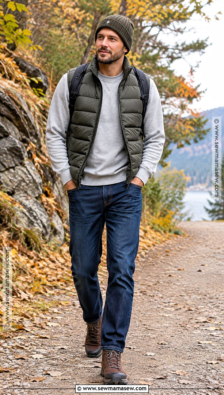 Fall Puffer Vest and Sweatshirt Outfit - 20 fall male outfits