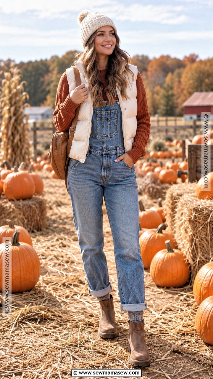 Fall Pumpkin Patch Date Outfit With Overalls And Knit Sweater - 20 fall date outfit ideas