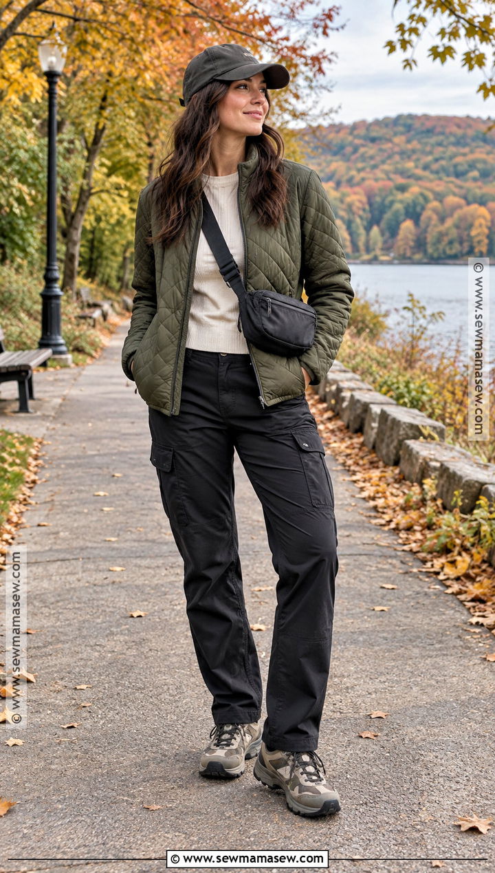 Fall Quilted Jacket And Cargo Pants Outfit - 25 Fall Fit Inspo Ideas