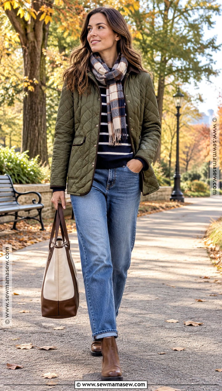 Fall Quilted Jacket And Relaxed Jeans Outfit - 25 fall ootd ideas