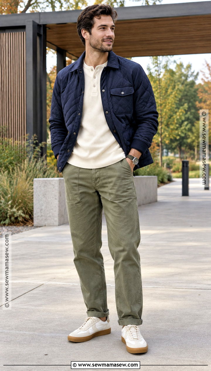 Fall Quilted Jacket and Fatigue Pants Outfit - 20 fall male outfits