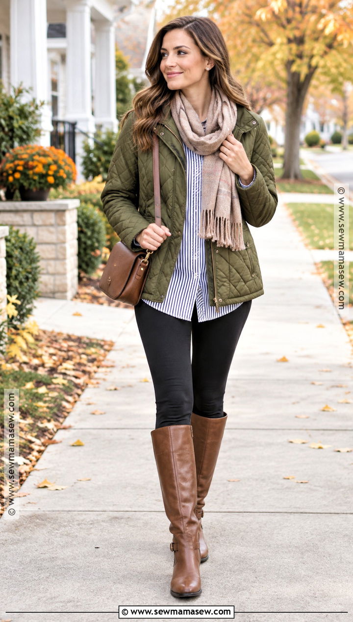 Fall Quilted Jacket and Leggings Outfit - 20 fall lookbook ideas