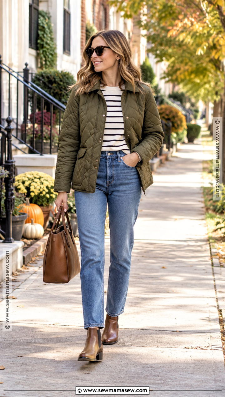 Fall Quilted Jacket and Straight Jeans Outfit - 30 fall outfit ideas