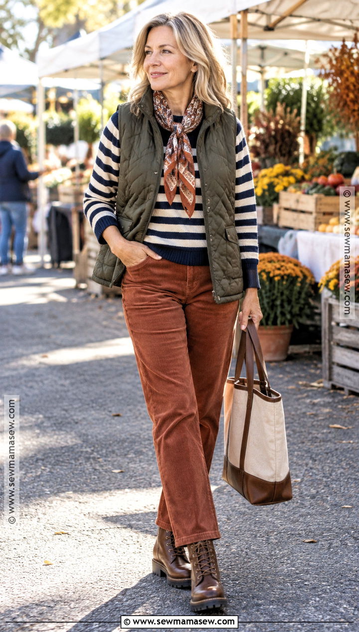 Fall Quilted Vest Outfit With Corduroy Pants - 15 Fall Clothing Inspiration Ideas
