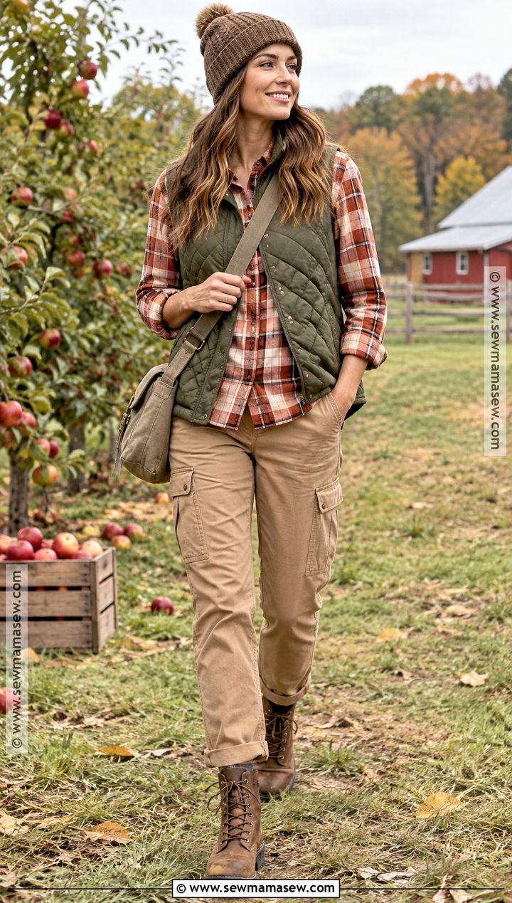 Fall Quilted Vest and Flannel Shirt Outfit - 20 fall layers