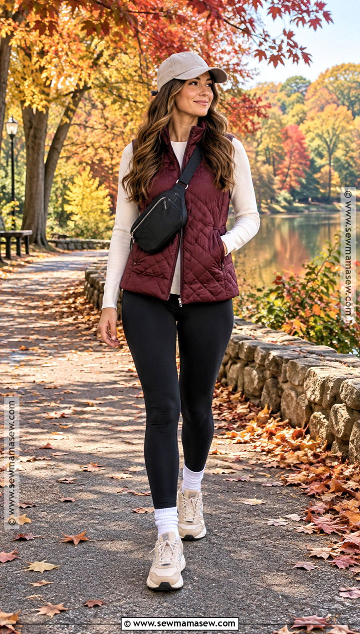Fall Quilted Vest and Leggings Outfit - 20 Fall Outdoor Outfits for Women
