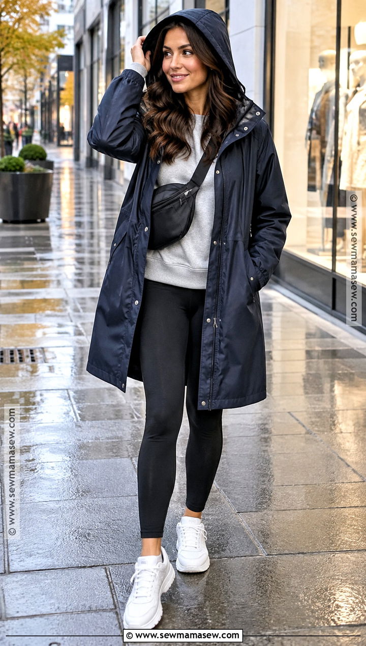 Fall Rain Hooded Jacket And Leggings Outfit - 20 Fall Rain Outfit Ideas