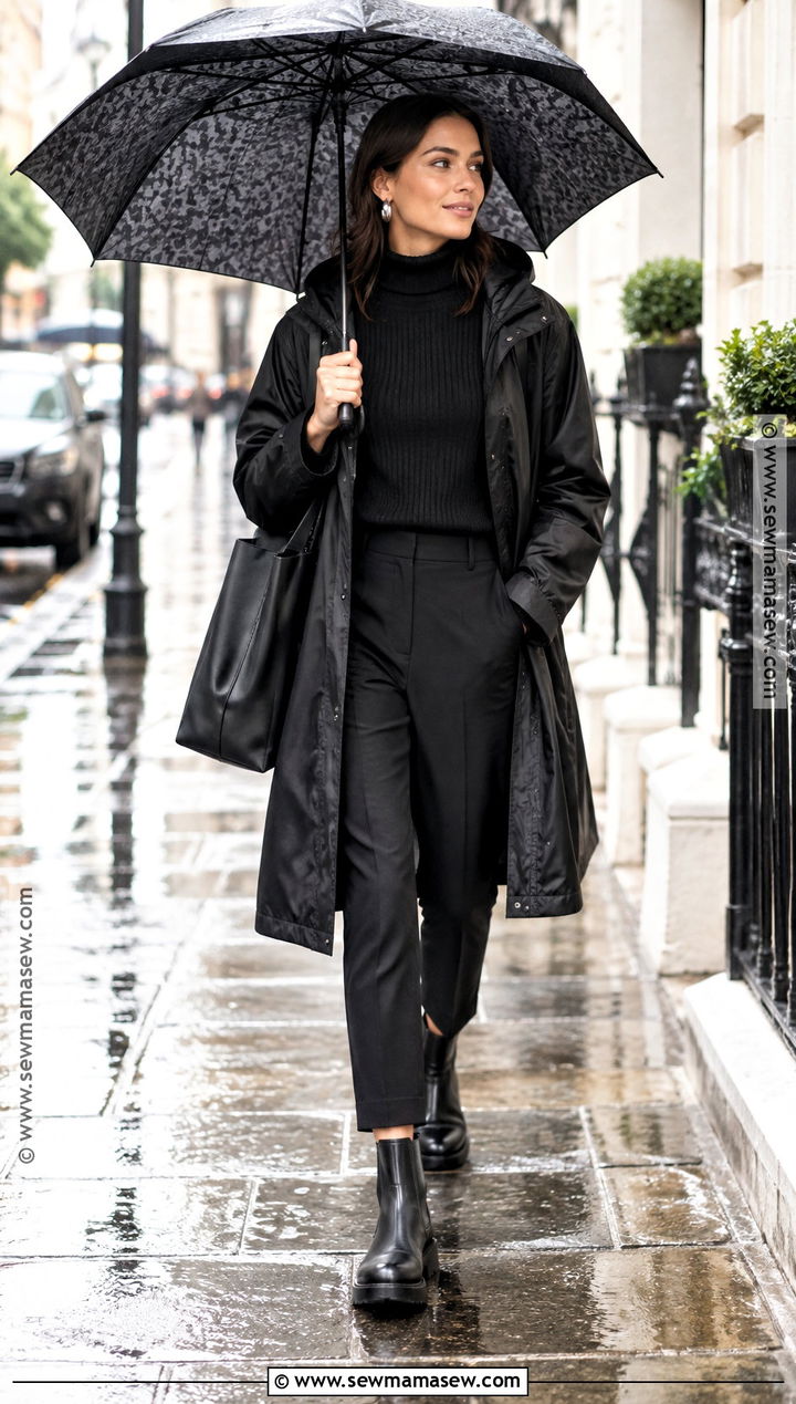 Fall Rain Monochrome Black Outfit - 20 Fall Rain Outfit Ideas