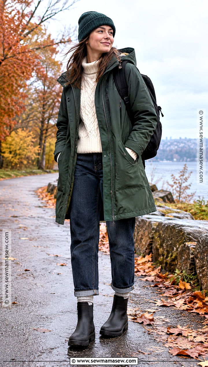 Fall Rain Parka And Straight Leg Jeans Outfit - 20 Fall Rain Outfit Ideas